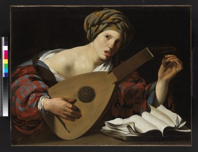 Jonge vrouw die een luit stemt, ca. 1626-27 door Hendrick ter Brugghen