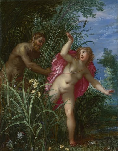 Pan achtervolgt de nimf Syrinx door Hendrick van Balen