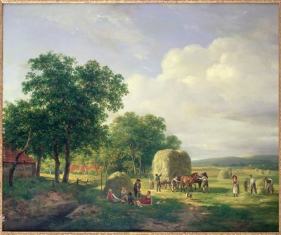 Een Boslandschap met Hooimakers door Hendrick van de Sande Bakhuyzen