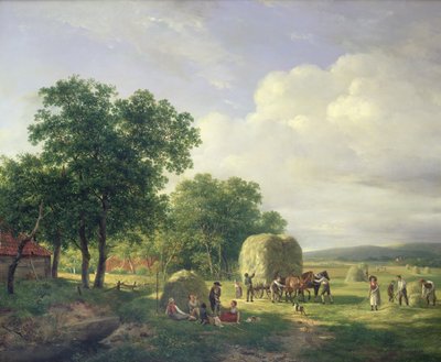 Bosrijk landschap met hooimakers, 1822 door Hendrick van de Sande Bakhuyzen