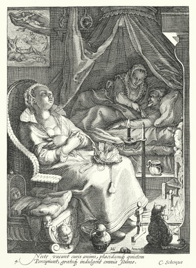 Nacht (gravure) door Hendrik (after) Goltzius