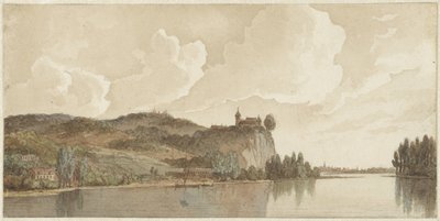 Rivierlandschap met Chokier aan de Maas door Hendrik Abraham Klinkhamer