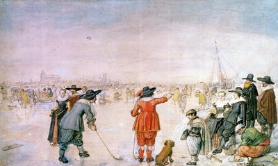 Golf op het ijs op de rivier Ijsel bij Kampen door Hendrik Avercamp