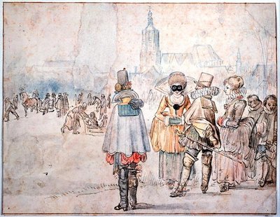 De koning en koningin van Bohemen op het ijs door Hendrik Avercamp