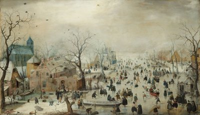 Winterlandschap met schaatsers, ca. 1608 door Hendrik Avercamp