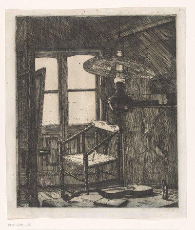 Atelier van de kunstenaar in zijn moeders huis door Hendrik Chabot