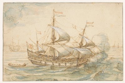 Oorlogsschip op zee door Hendrick Cornelisz. Vroom