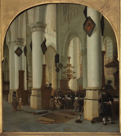 Uitzicht binnen de Sint-Bavokerk in Haarlem tijdens de mis, 1666 door Hendrik Cornelisz. van Vliet