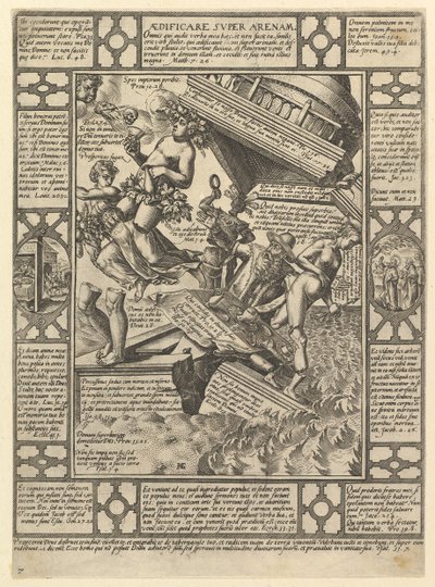 Aedificare Super Arenam, uit Allegorieën van het christelijk geloof, uit Christian and P..., 1575-1617 door Hendrik Goltzius