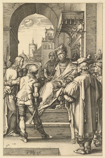 Christus voor Pilatus, uit De Passie van Christus, 1596 door Hendrik Goltzius