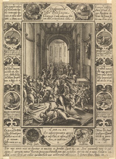 Onenigheid in de kerk Dissidium in Ecclesia, ca. 1578 door Hendrik Goltzius