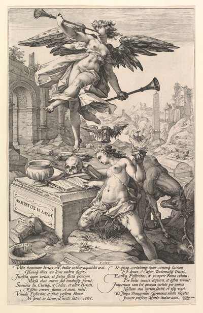 Roem en Geschiedenis, uit de serie De Romeinse Helden, 1586 door Hendrik Goltzius
