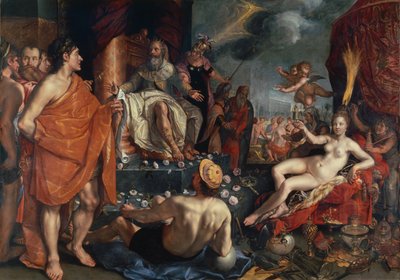 Hermes presenteert Pandora aan koning Epimetheus door Hendrik Goltzius