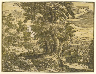 Landschap met zittend paar, na 1595 door Hendrik Goltzius