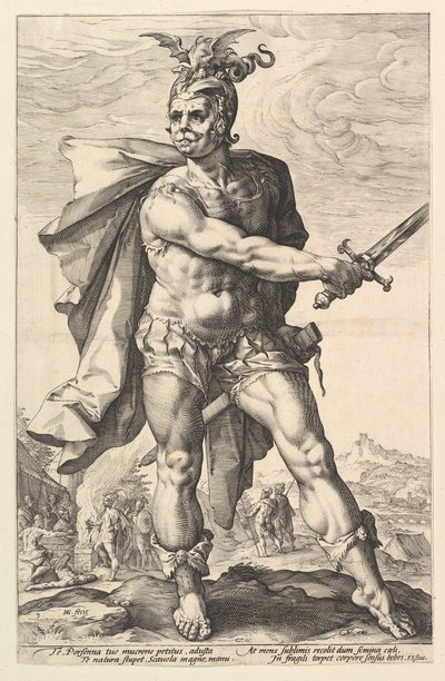 Mucius Scaevola, uit de serie De Romeinse Helden door Hendrik Goltzius