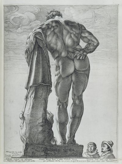 Achteraanzicht van de Farnese Hercules door Hendrik Goltzius
