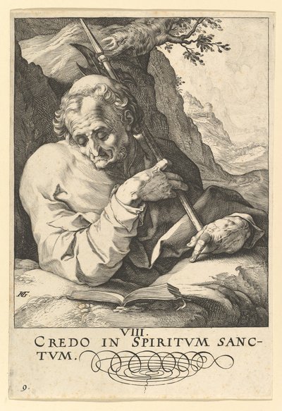 St. Mattheüs, uit Christus, de apostelen en St. Paulus met de geloofsbelijdenis door Hendrik Goltzius