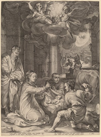 De aanbidding van de herders door Hendrik Goltzius