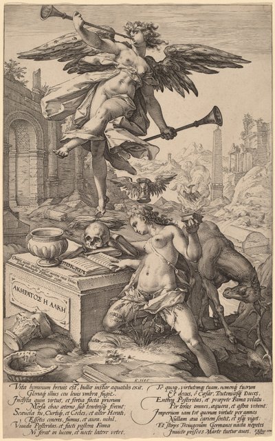 De allegorie van roem en geschiedenis door Hendrik Goltzius
