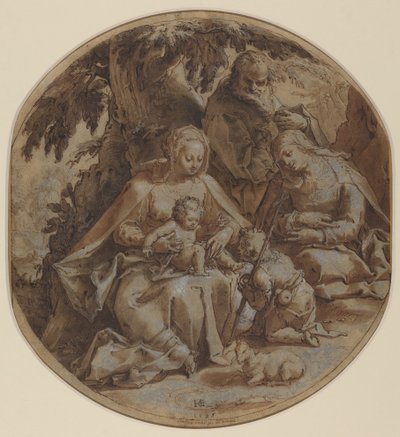 De Heilige Familie met Sint-Elizabeth en Sint-Jan de Doper door Hendrik Goltzius