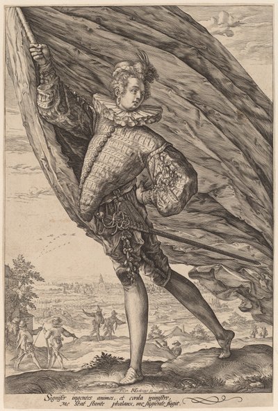 De Vaandeldrager, naar Links Gekeerd door Hendrik Goltzius