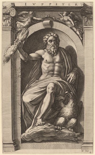 Jupiter door Hendrik Goltzius after Polidoro da Caravaggio