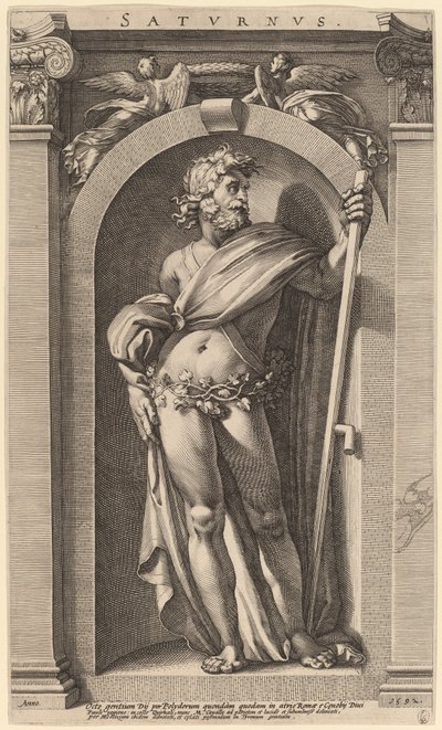 Saturnus door Hendrik Goltzius after Polidoro da Caravaggio