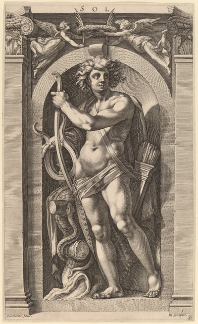 Sol of Apollo door Hendrik Goltzius after Polidoro da Caravaggio