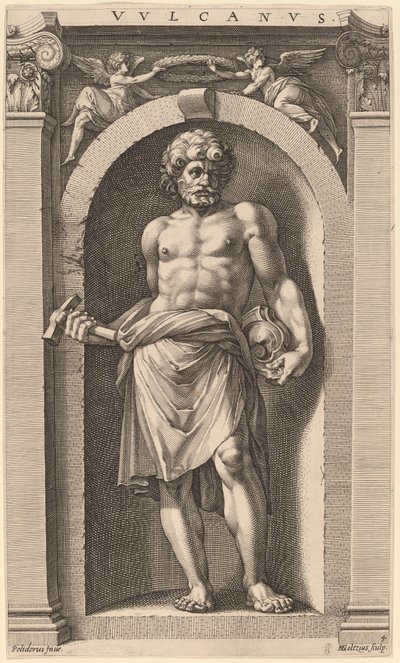 Vulcanus door Hendrik Goltzius after Polidoro da Caravaggio