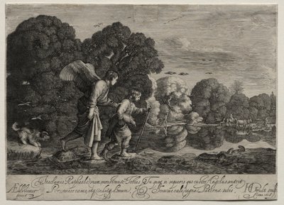 Tobias en de engel (kleine plaat) door Hendrik Goudt