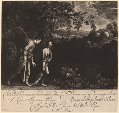 Tobias en de Engel (De Grote Tobias) door Hendrik Goudt after Adam Elsheimer