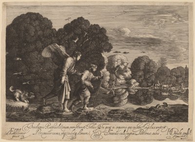 Tobias en de Engel (De Kleine Tobias) door Hendrik Goudt after Adam Elsheimer