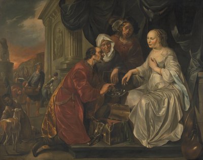 Rebecca ontvangt geschenken van Abrahams dienaar door Hendrik Heerschop