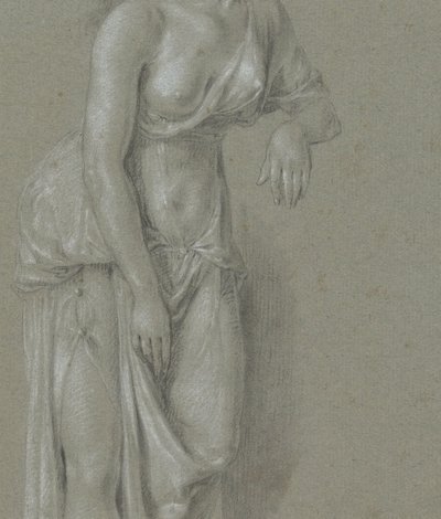 Figuurstudie van een vrouw in een klassiek gewaad, driekwart naar rechts staand door Hendrik Hoogers