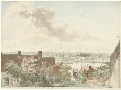 Gezicht te Nijmegen met een veer over de rivier door Hendrik Hoogers