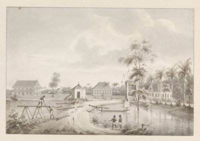 Gezicht op een plantage, mogelijk Rust en Werk. door Hendrik Huygens