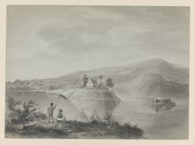 Gezicht op een rivier met enkele huizen, mogelijk Berg en Dal door Hendrik Huygens