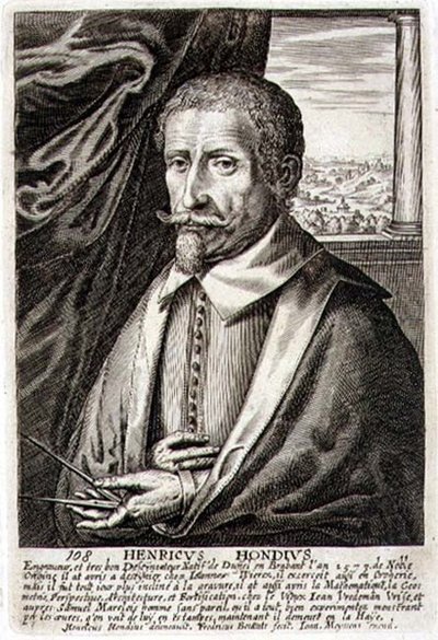 Zelfportret, plaat 108 uit een serie portretten van kunstenaars, gegraveerd door Frederik Bouttats II door Hendrik I (after) Hondius