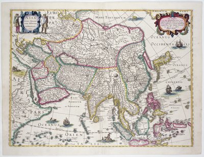 Algemene kaart inclusief Arabië, Japan, het Koreaanse schiereiland en het grootste deel van de Indonesische archipel, 1631 door Hendrik I Hondius