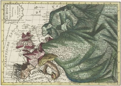 Kaart van Europa, ingekleurd als koningin door Hendrik Kloekhoff