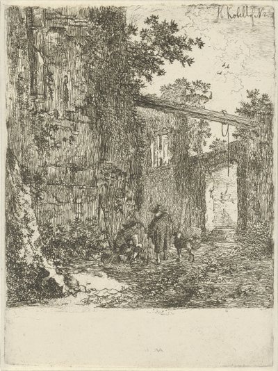 Begroeide ruïne door Hendrik Kobell