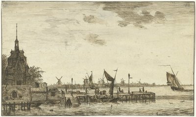 Havengezicht op het Oude Hooft te Rotterdam door Hendrik Kobell