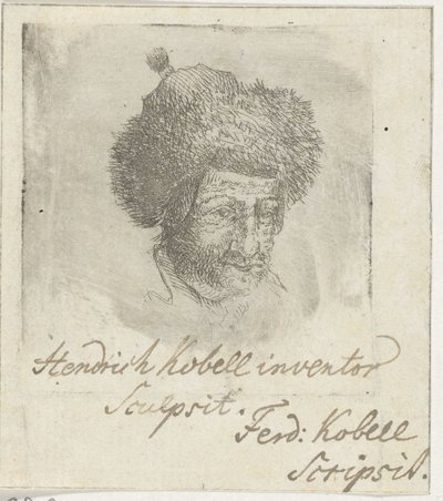 Mannenkop met bontmuts door Hendrik Kobell