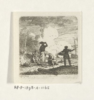 Vissers bij het strand door Hendrik Kobell