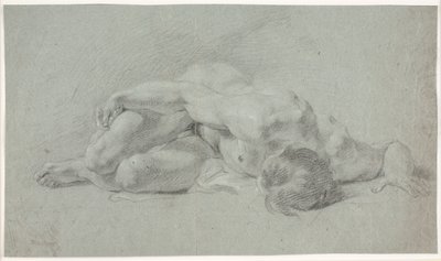 Mannelijke modelstudie, liggend, ineengedoken door Hendrik Krock