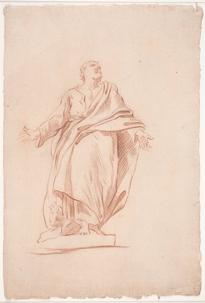 Staande man met uitgestrekte armen, op een sokkel. (Studie naar sculptuur). (Een heilige) door Hendrik Krock