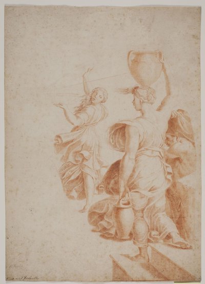Studie naar Rafael: "Brand van Borgo". (De twee waterdraagsters en de figuur uiterst rechts) door Hendrik Krock