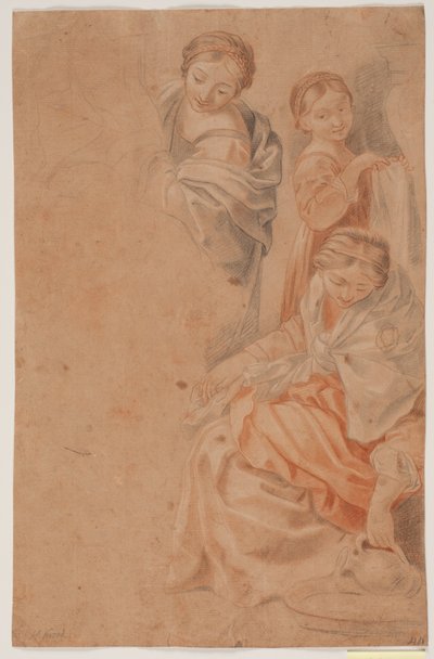 Drie vrouwelijke figuren. Studie naar Guido Reni