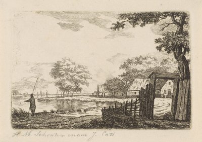 Landschap met visser door Hendrik Marcus Schouten