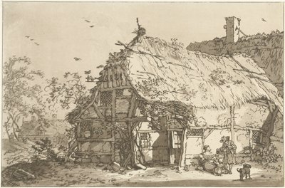 Boerderij met een gezin op het erf (Twelve designs Calculated for the Use of those who are Learning to Draw Landscape) door Hendrik Meijer
